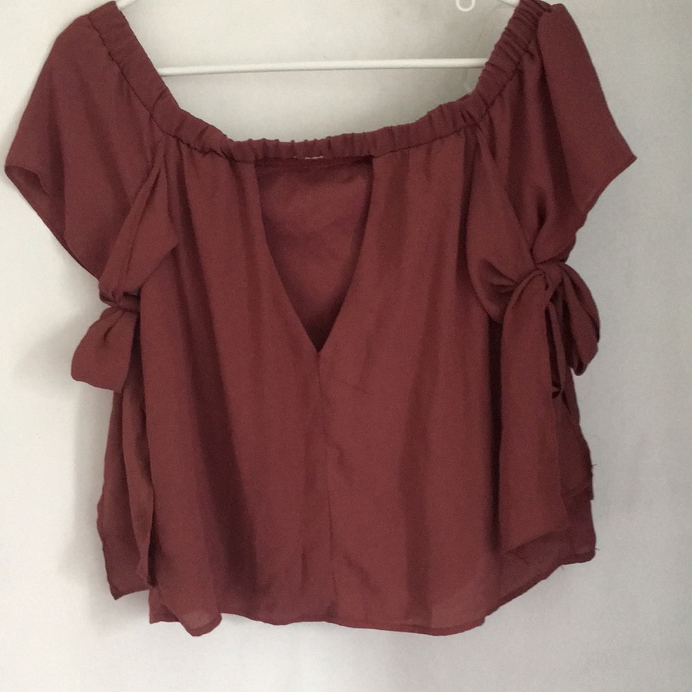 Rose Pink Off The Shoulder Flowy Blouse - Picture 3 of 3